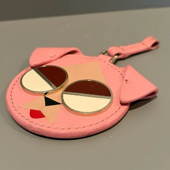 Kate Spade Spademals Rococo Pink Mod Dog Leather Dangle Keyring Bag Charm GUC - Picture 6 of 10